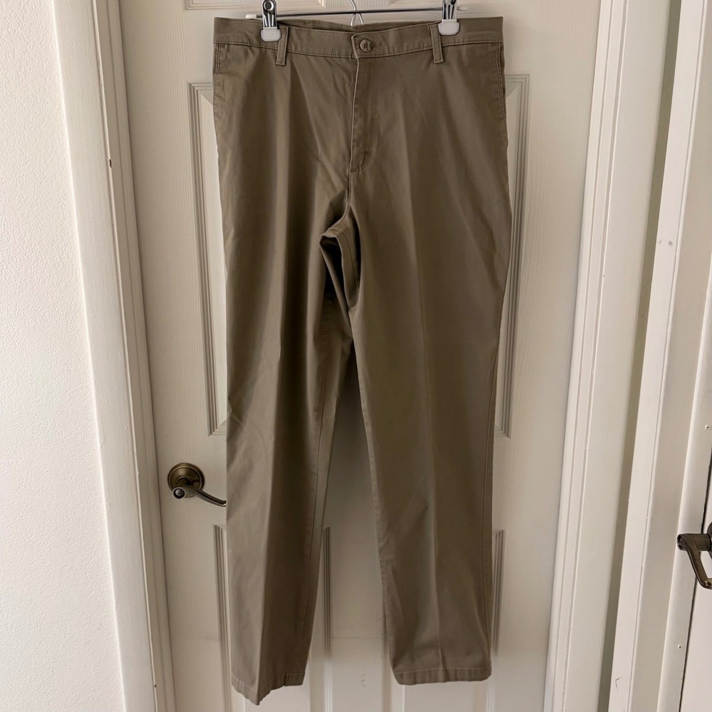 Wrangler Mens Pants 35x36 Khaki Tan Cotton Stretch Flat Front Chino Straight Leg